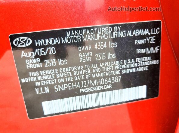 5NPEH4J27MH064387 2021 HYUNDAI SONATA Red Engine compartment view