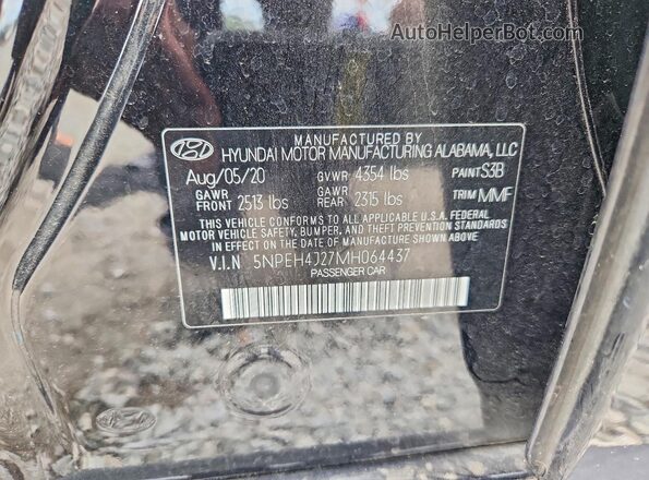 5NPEH4J27MH064437 2021 HYUNDAI SONATA Black Շարժիչի բաժամունքի տեսք