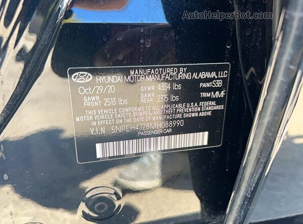 5NPEH4J28MH088990 2021 HYUNDAI SONATA Черный Вид задней части салона