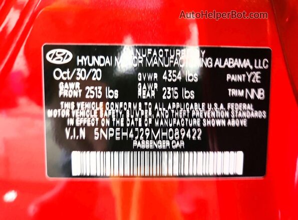 5NPEH4J29MH089422 2021 HYUNDAI SONATA Темно-бордовый Вид подкапотного пространства