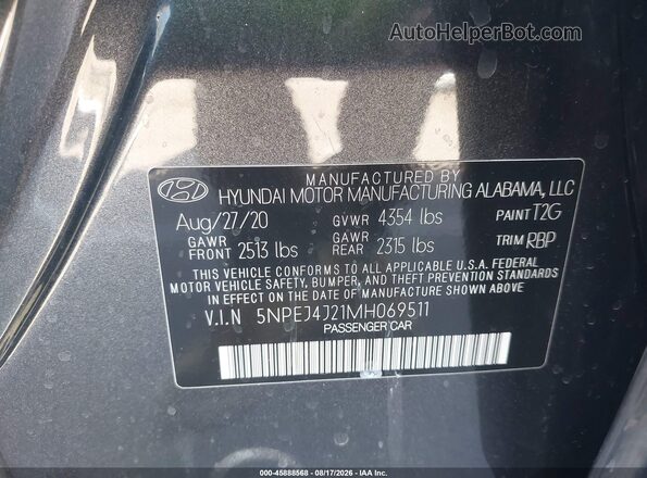 5NPEJ4J21MH069511 2021 HYUNDAI SONATA Gray Widok komory silnika