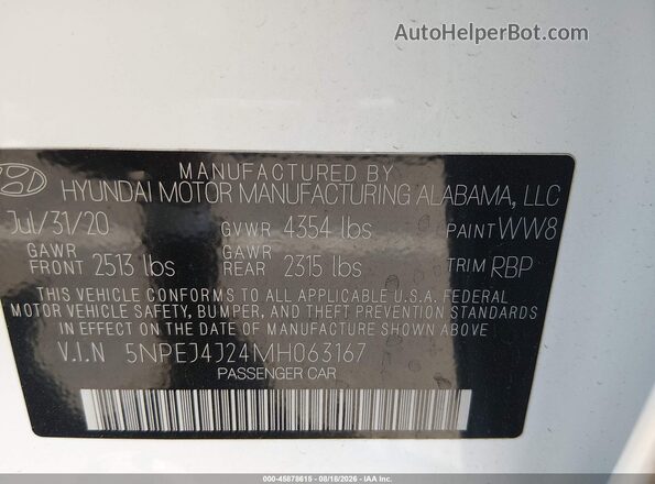 5NPEJ4J24MH063167 2021 HYUNDAI SONATA White Vista del compartimento del motor