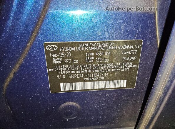 5NPEJ4J26LH042304 2020 HYUNDAI SONATA Blue Widok komory silnika