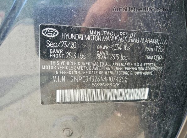 5NPEJ4J26MH074252 2021 HYUNDAI SONATA Gray Vista del compartimento del motor
