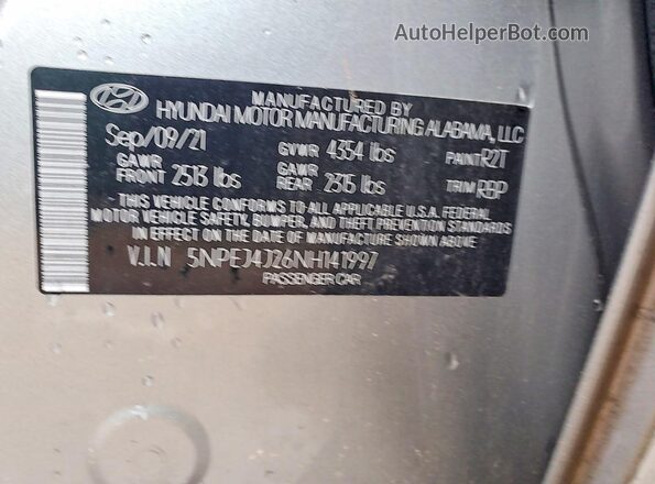 5NPEJ4J26NH141997 2022 HYUNDAI SONATA Серебряный Вид подкапотного пространства