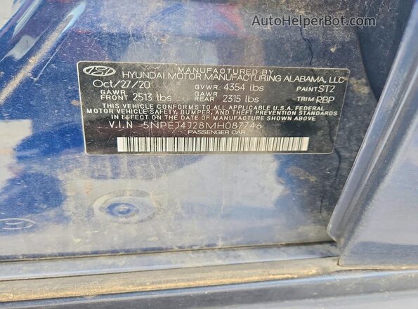 5NPEJ4J28MH087746 2021 HYUNDAI SONATA Blue Շարժիչի բաժամունքի տեսք