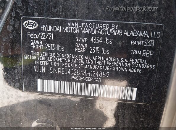 5NPEJ4J28MH124889 2021 HYUNDAI SONATA Черный Вид подкапотного пространства