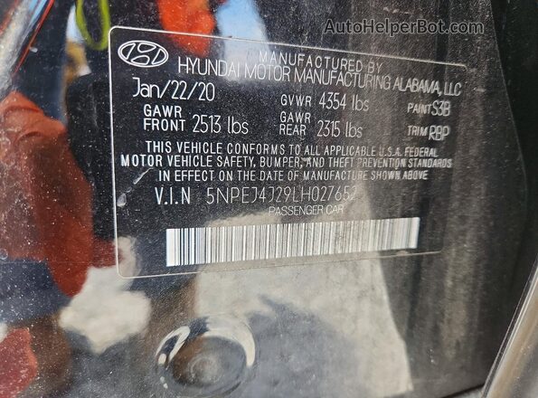 5NPEJ4J29LH027652 2020 HYUNDAI SONATA Black 