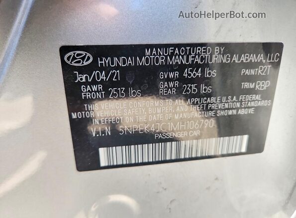 5NPEK4JC1MH106790 2021 HYUNDAI SONATA Silver ძრავის განყოფილების ხედი
