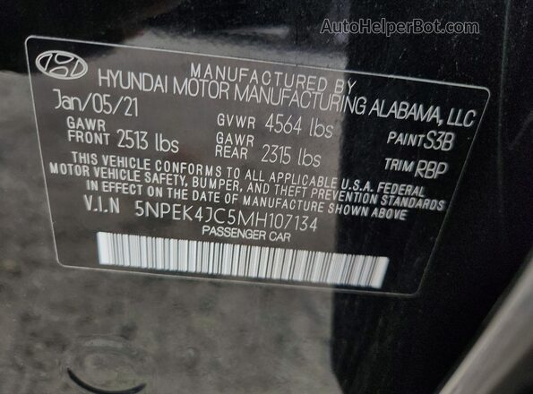 5NPEK4JC5MH107134 2021 HYUNDAI SONATA Black ძრავის განყოფილების ხედი