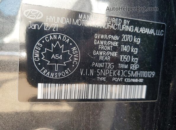 5NPEK4JC5MH110129 2021 HYUNDAI SONATA Black Vista del compartimento del motor