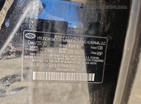 5NPEK4JC9MH106262 2021 HYUNDAI SONATA Черный Вид наклейки с VIN-кодом