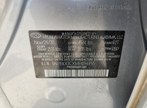 5NPEK4JCXMH096955 2021 HYUNDAI SONATA Silver Engine compartment view