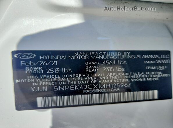 5NPEK4JCXMH125967 2021 HYUNDAI SONATA Белый Вид подкапотного пространства
