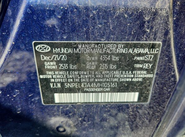 5NPEL4JA4MH105161 2021 HYUNDAI SONATA Blue Vista del compartimento del motor