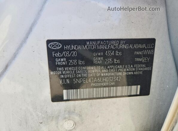 5NPEL4JA6LH032342 2020 HYUNDAI SONATA Белый Вид наклейки с VIN-кодом