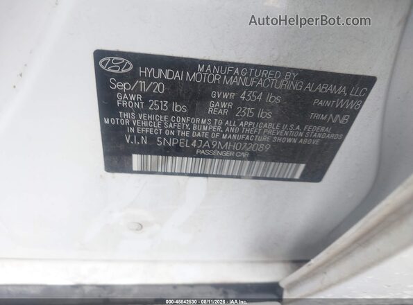 5NPEL4JA9MH072089 2021 HYUNDAI SONATA Белый Вид подкапотного пространства