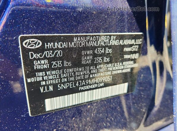 5NPEL4JA9MH099051 2021 HYUNDAI SONATA Blue Engine compartment view