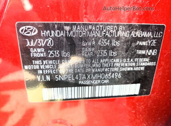 5NPEL4JAXMH063496 2021 HYUNDAI SONATA Red Widok komory silnika