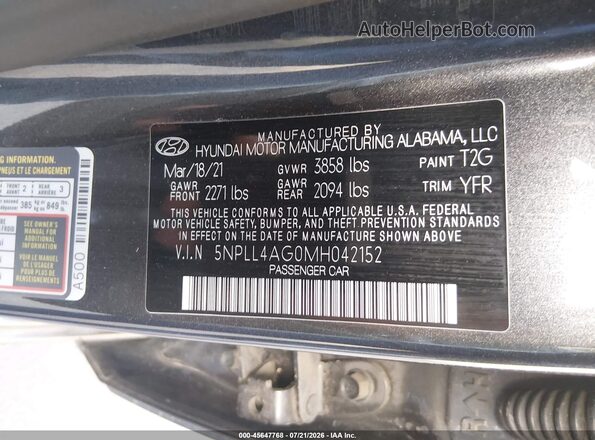 5NPLL4AG0MH042152 2021 HYUNDAI ELANTRA Gray Вид підкапотного простору
