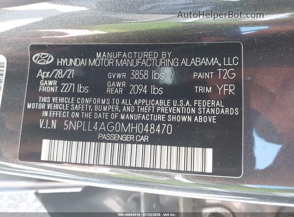 5NPLL4AG0MH048470 2021 HYUNDAI ELANTRA Черный Вид подкапотного пространства