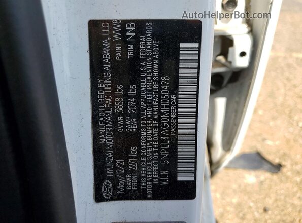5NPLL4AG0MH050428 2021 HYUNDAI ELANTRA White Вид наклейки з VIN-кодом