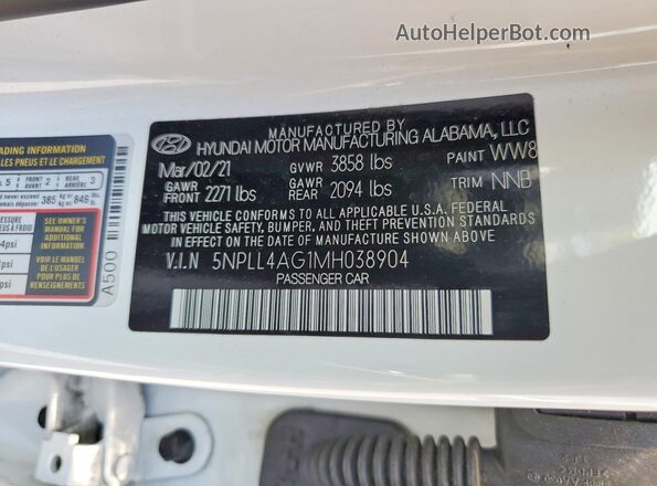 5NPLL4AG1MH038904 2021 HYUNDAI ELANTRA Белый Вид подкапотного пространства