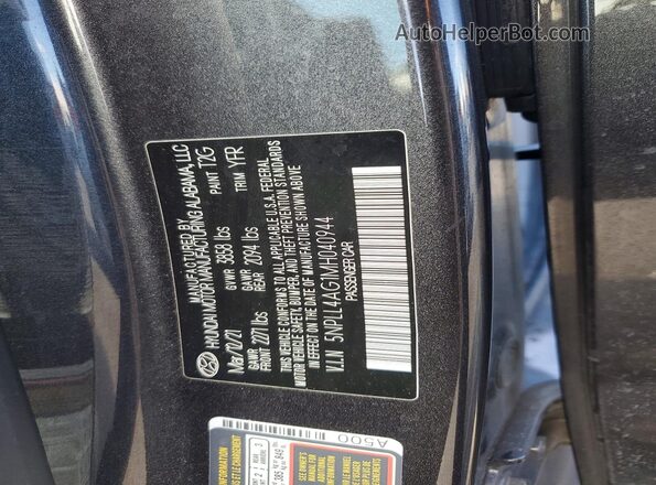 5NPLL4AG1MH040944 2021 HYUNDAI ELANTRA Charcoal Vista del compartimento del motor
