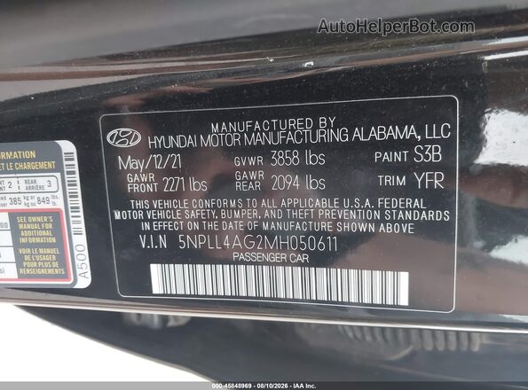 5NPLL4AG2MH050611 2021 HYUNDAI ELANTRA Black Вид підкапотного простору