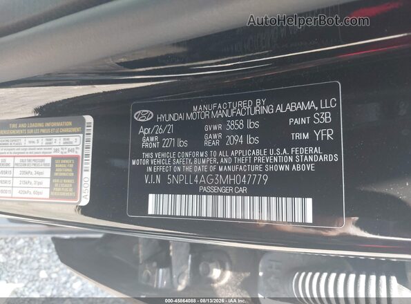 5NPLL4AG3MH047779 2021 HYUNDAI ELANTRA Black ძრავის განყოფილების ხედი