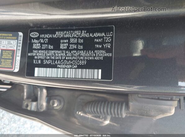 5NPLL4AG3MH050889 2021 HYUNDAI ELANTRA Gray Շարժիչի բաժամունքի տեսք