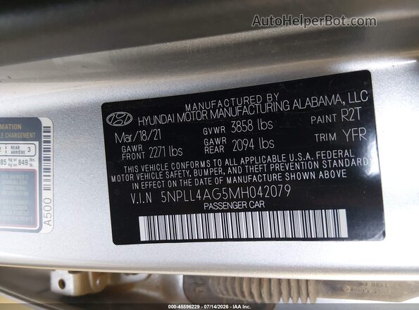 5NPLL4AG5MH042079 2021 HYUNDAI ELANTRA Silver Շարժիչի բաժամունքի տեսք