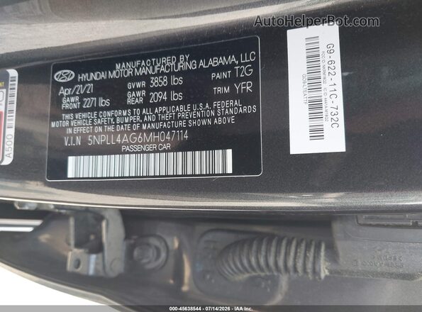 5NPLL4AG6MH047114 2021 HYUNDAI ELANTRA Gray Շարժիչի բաժամունքի տեսք