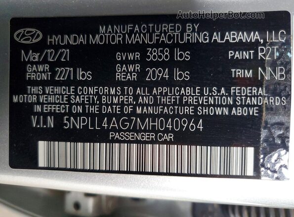5NPLL4AG7MH040964 2021 HYUNDAI ELANTRA Silver Vista del compartimento del motor