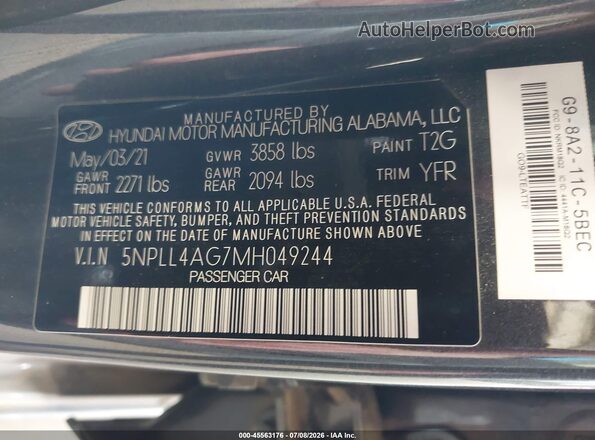 5NPLL4AG7MH049244 2021 HYUNDAI ELANTRA Gray ძრავის განყოფილების ხედი