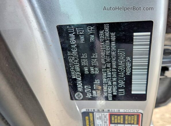 5NPLL4AG8MH046871 2021 HYUNDAI ELANTRA Silver VIN sticker view