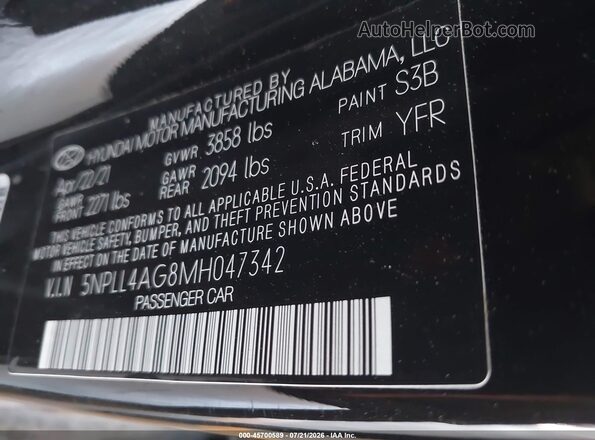 5NPLL4AG8MH047342 2021 HYUNDAI ELANTRA Black Widok komory silnika