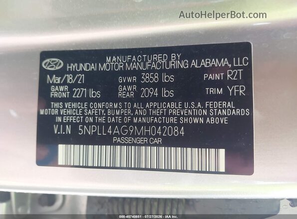 5NPLL4AG9MH042084 2021 HYUNDAI ELANTRA Silver Widok komory silnika