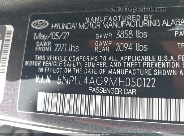 5NPLL4AG9MH050122 2021 HYUNDAI ELANTRA Gray Widok komory silnika