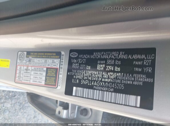 5NPLL4AGXMH045205 2021 HYUNDAI ELANTRA Gray Vista del compartimento del motor