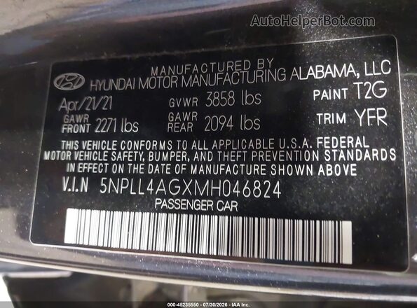 5NPLL4AGXMH046824 2021 HYUNDAI ELANTRA Gray ძრავის განყოფილების ხედი