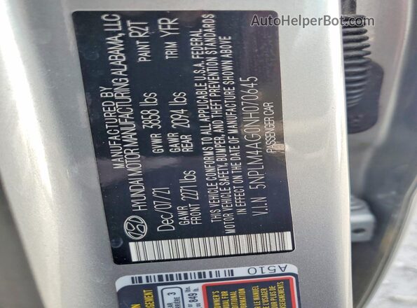 5NPLM4AG0NH070645 2022 HYUNDAI ELANTRA Silver VIN կոդի պիտակի տեսք