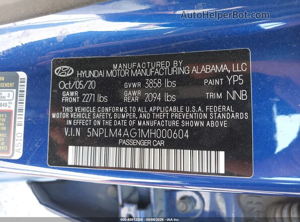 5NPLM4AG1MH000604 2021 HYUNDAI ELANTRA Blue Вид підкапотного простору