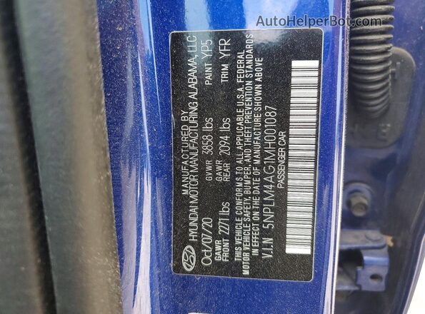 5NPLM4AG1MH001087 2021 HYUNDAI ELANTRA Синий Вид подкапотного пространства