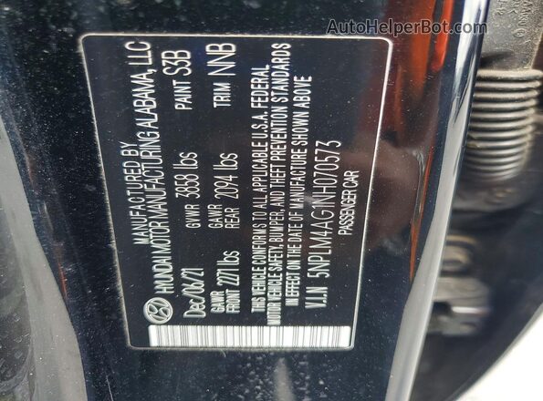 5NPLM4AG1NH070573 2022 HYUNDAI ELANTRA Black VIN sticker view