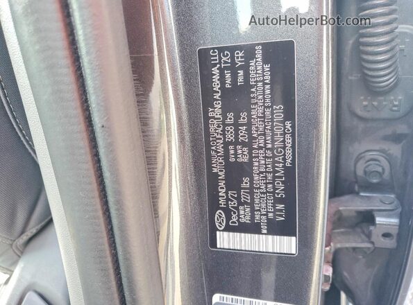 5NPLM4AG1NH071013 2022 HYUNDAI ELANTRA Gray Շարժիչի բաժամունքի տեսք