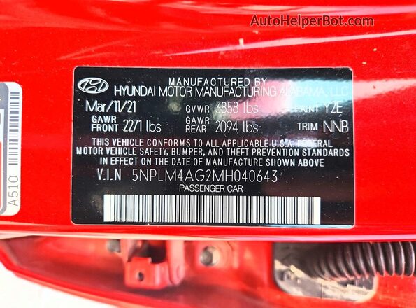 5NPLM4AG2MH040643 2021 HYUNDAI ELANTRA Red Vista del compartimento del motor