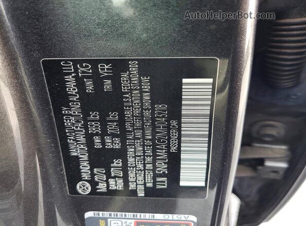 5NPLM4AG2MH043218 2021 HYUNDAI ELANTRA Gray Vista del compartimento del motor