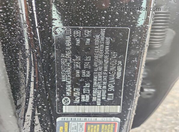 5NPLM4AG2NH067469 2022 HYUNDAI ELANTRA Black Widok naklejki z numerem VIN