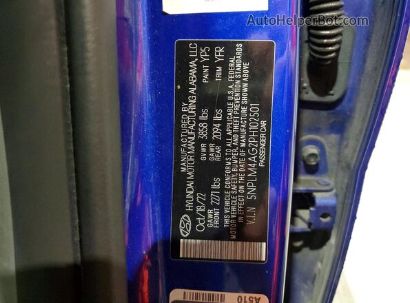 5NPLM4AG2PH102501 2023 HYUNDAI ELANTRA Синий Вид наклейки с VIN-кодом